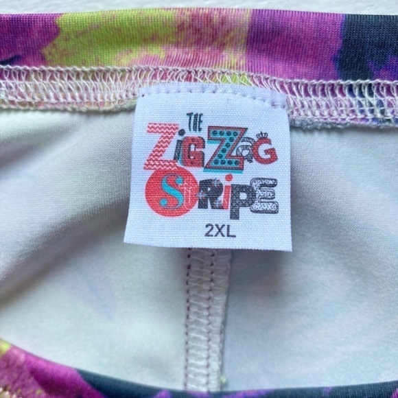 The Zig Zag Stripe Green‎ with Purple Roses Boxy Oversized Top - Picture 10 of 10